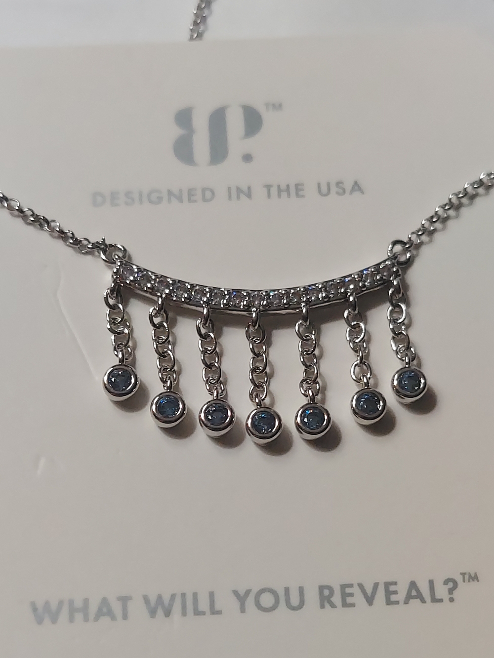 Bomb Party Silver Dangle Necklace with Seven Pendant Drops - Silver - Picture 3 of 4